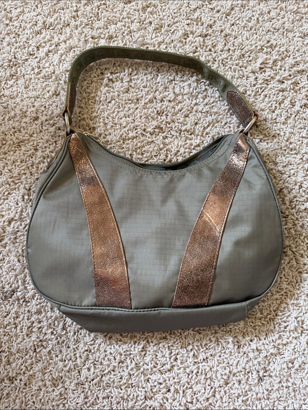 Olive Green Shoulder Hobo with Metallic Brown Accents